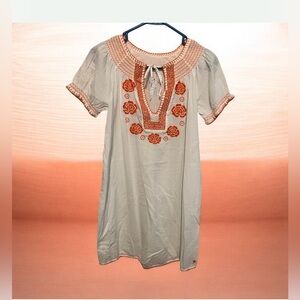 AERIE PEASANT COTTON DRESS WITH EMBROIDERED TRIM